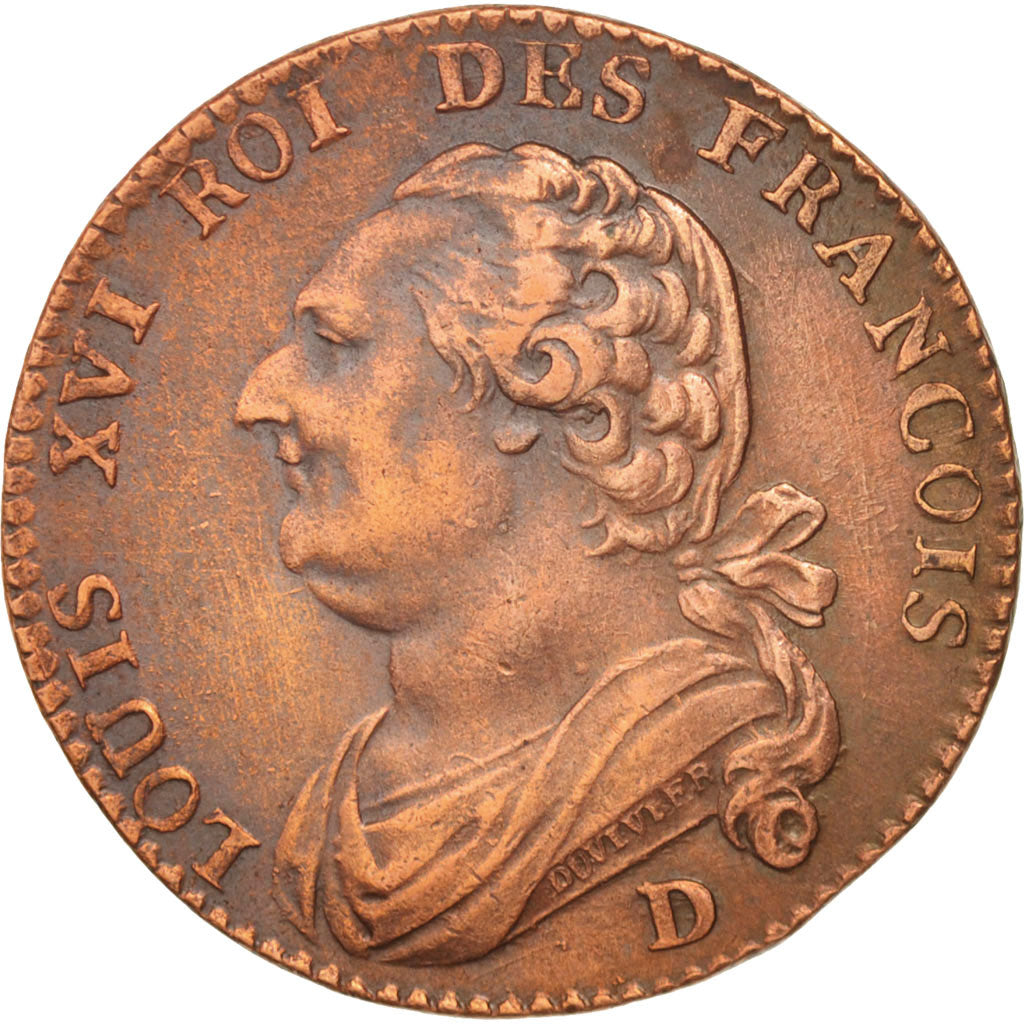 France, 12 deniers françois, 1792, Lyon, EF(40-45), Copper, KM 600.5