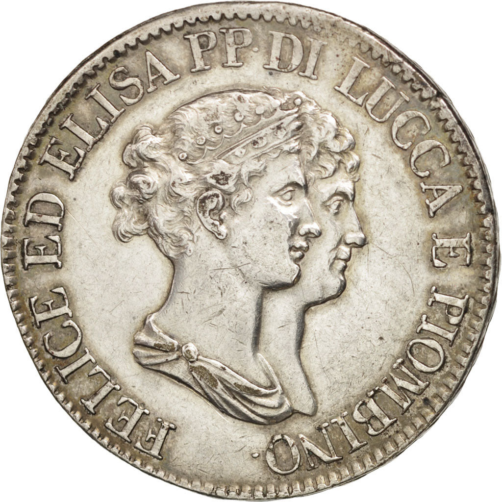 Coin, ITALIAN STATES, LUCCA, Felix and Elisa, 5 Franchi, 1807, Firenze