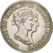 Moneta, STATI ITALIANI, LUCCA, Felix and Elisa, 5 Franchi, 1807, Firenze, BB