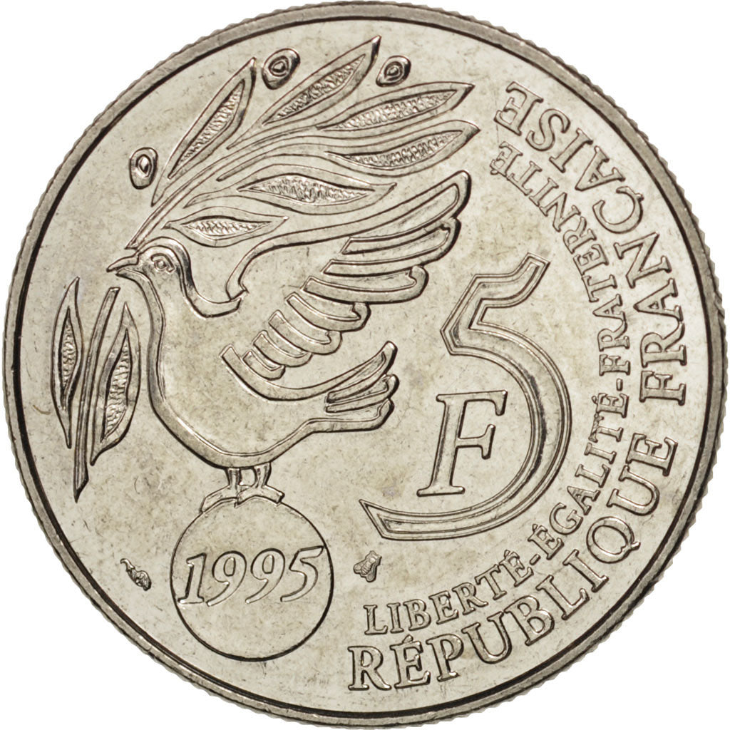 Münze, Frankreich, ONU, 5 Francs, 1995, VZ+, Nickel Clad Copper-Nickel