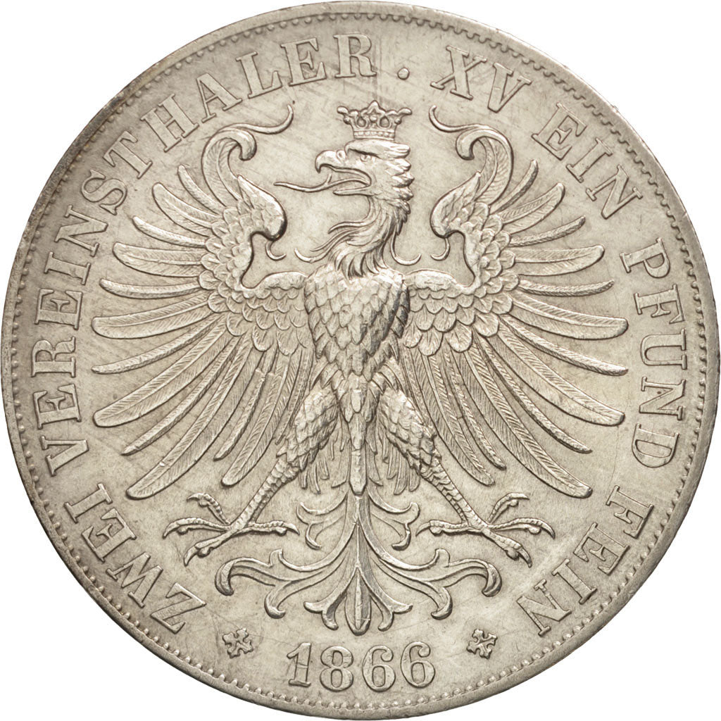 German States, FRANKFURT AM MAIN, 2 Thaler, 3-1/2 Gulden, 1866, KM 365