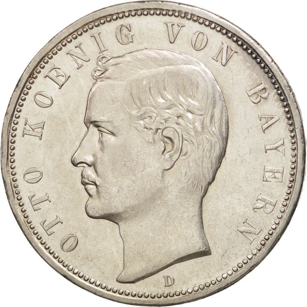 German States, BAVARIA, Otto, 5 Mark, 1913, Munich, AU(50-53), Silver, KM:915
