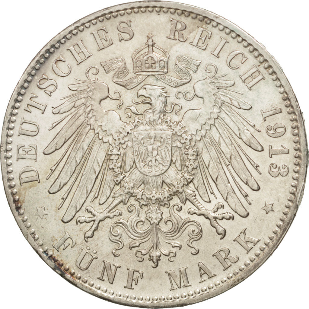 German States, BAVARIA, Otto, 5 Mark, 1913, Munich, AU(50-53), Silver, KM:915