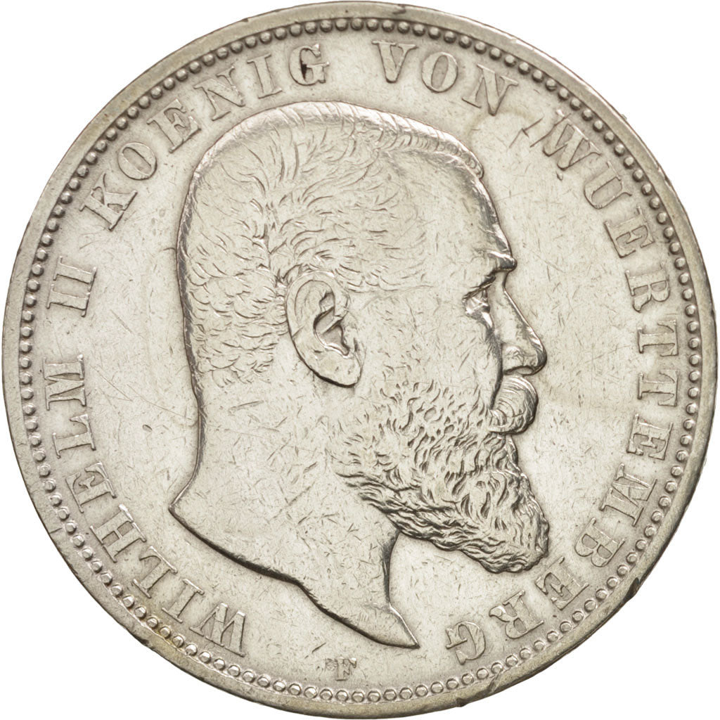 German States, WURTTEMBERG, Wilhelm II, 5 Mark, 1899, Freudenstadt, KM 632