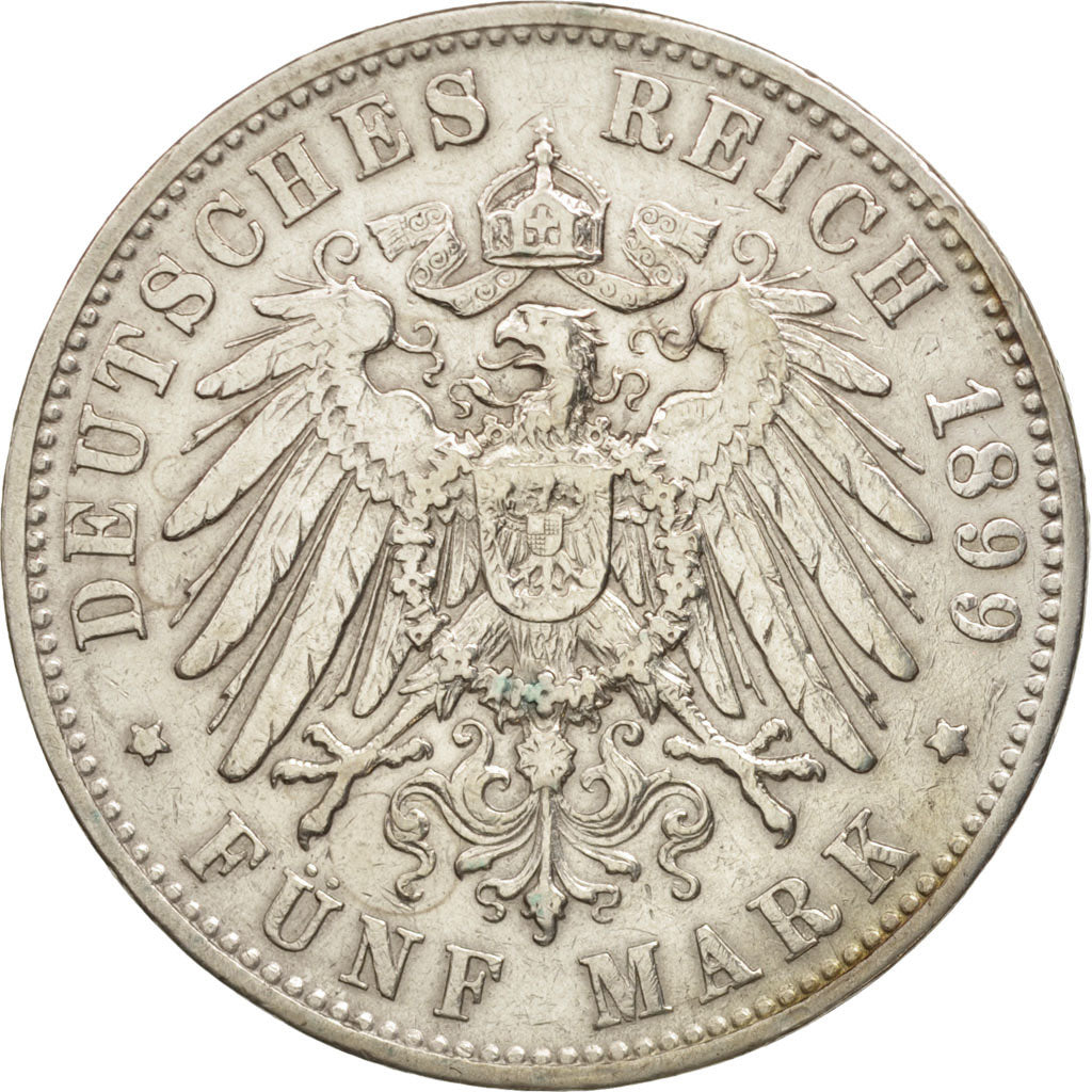 German States, WURTTEMBERG, Wilhelm II, 5 Mark, 1899, Freudenstadt, KM 632