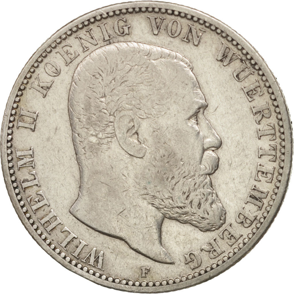 German States, WURTTEMBERG, Wilhelm II, 2 Mark, 1899, Freudenstadt, KM 631