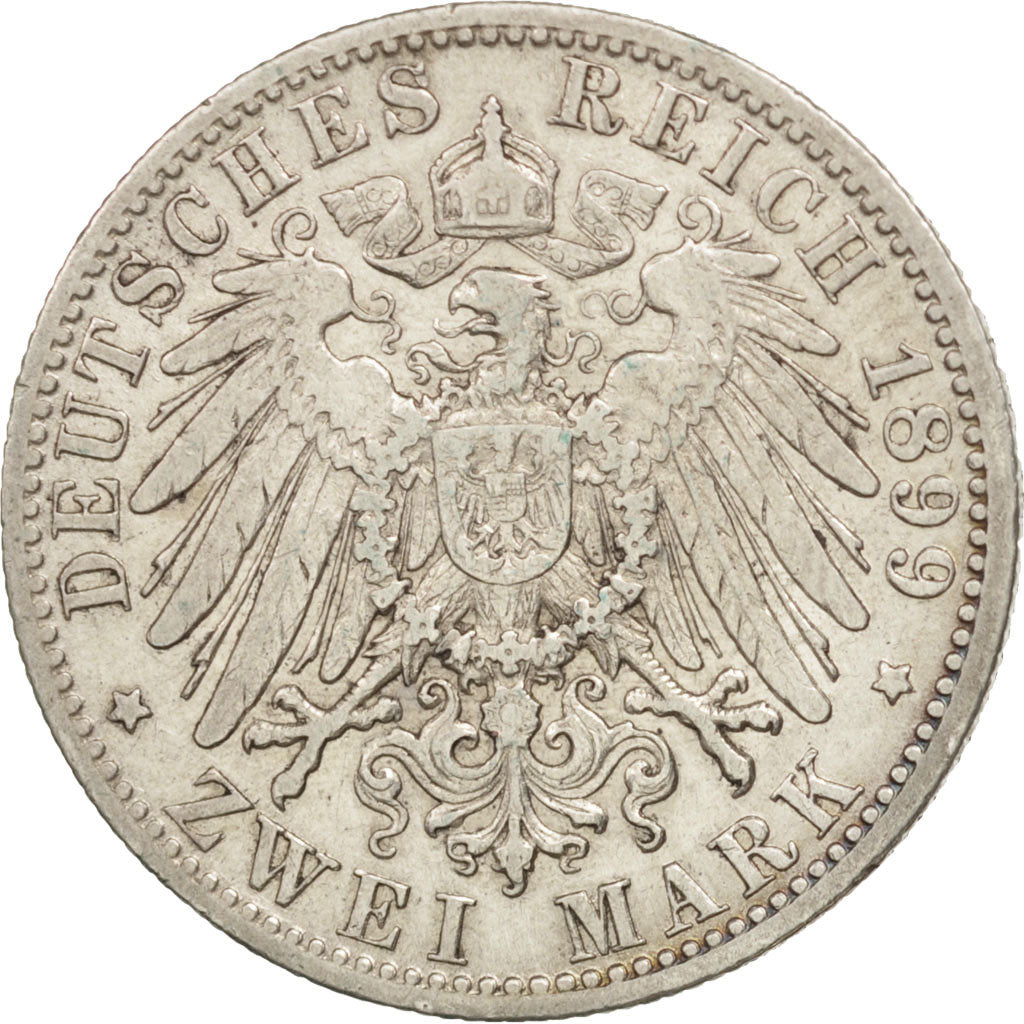 German States, WURTTEMBERG, Wilhelm II, 2 Mark, 1899, Freudenstadt, KM 631
