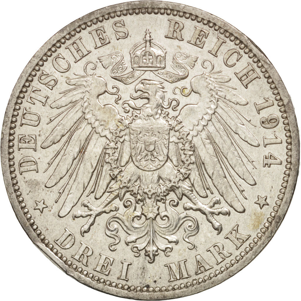 Coin, German States, PRUSSIA, Wilhelm II, 3 Mark, 1914, Berlin, EF(40-45)