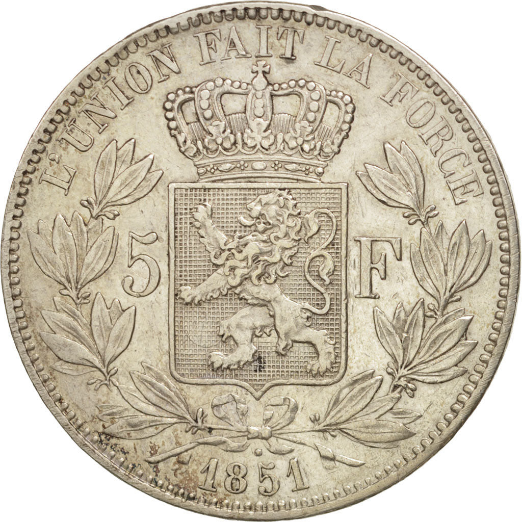 Belgium, Leopold I, 5 Francs, 5 Frank, 1851, EF(40-45), Silver, KM:17
