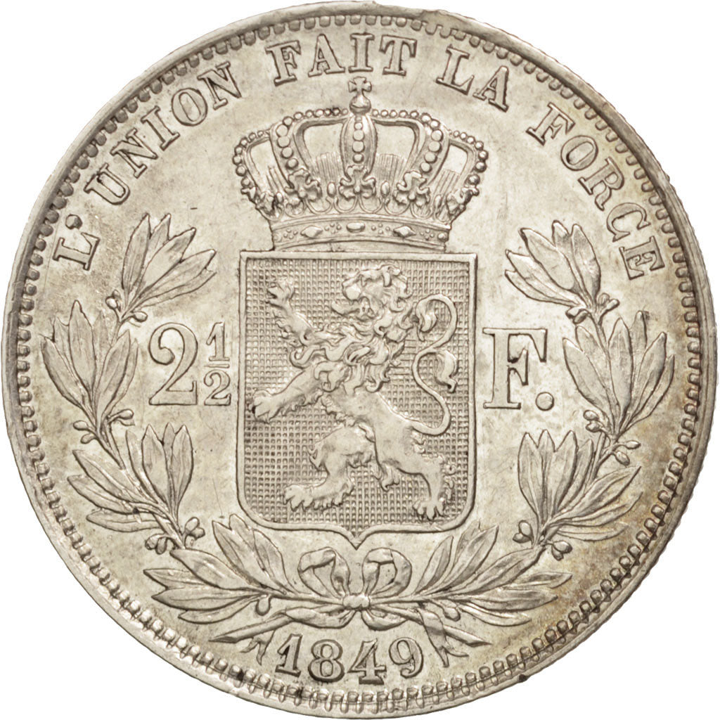 Belgium, Leopold I, 2-1/2 Francs, 1849, EF(40-45), Silver, KM:12