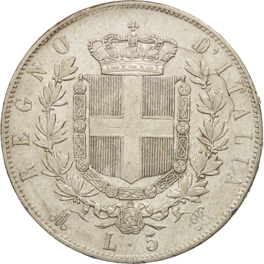 Italy, Vittorio Emanuele II, 5 Lire, 1874, Milan, EF(40-45), Silver, KM:8.3