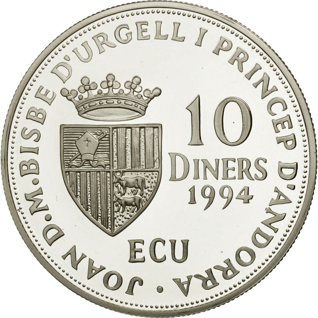Andorra, 10 Diners, 1994, MS(65-70), Silver, KM:97