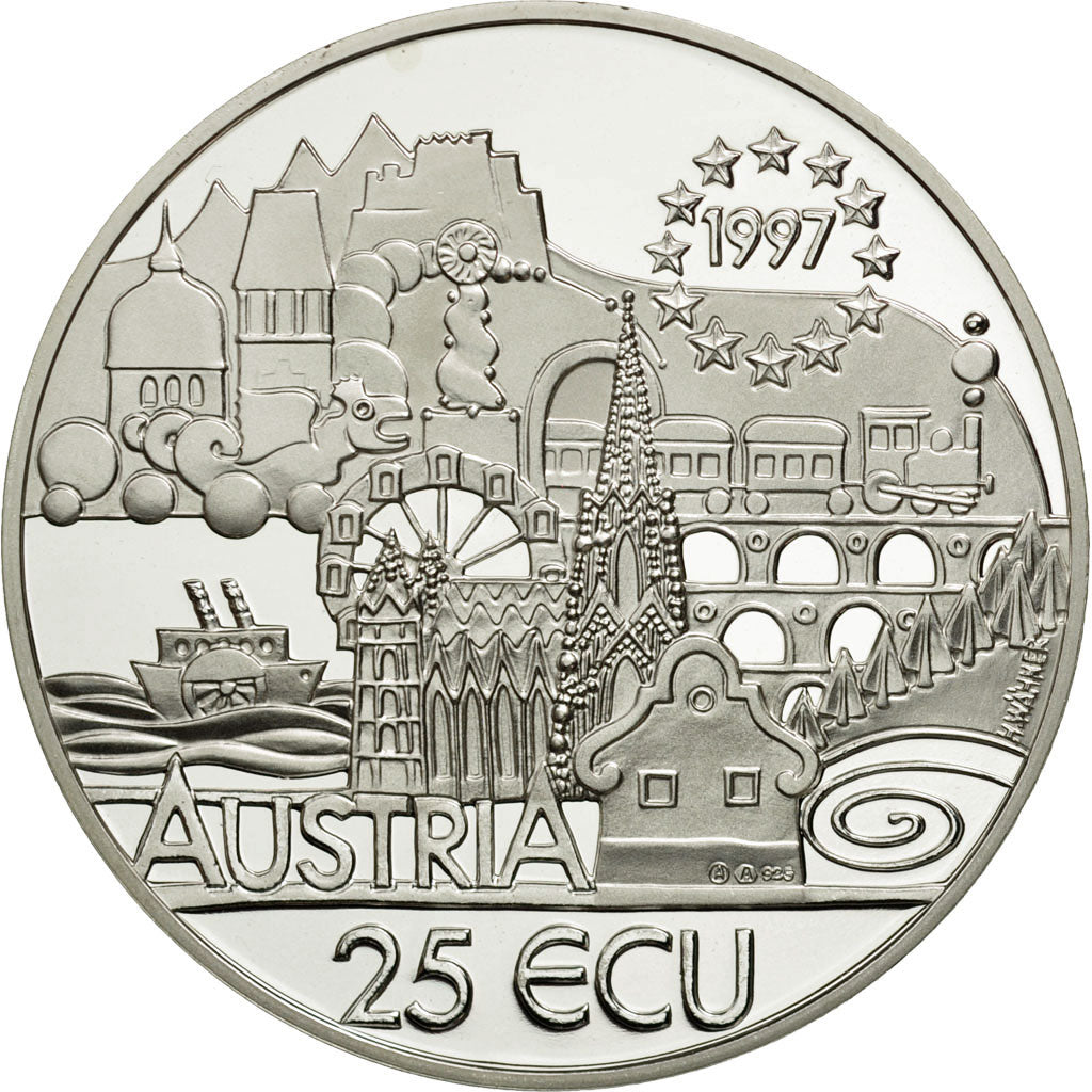 Austria, 25 Ecu, 1997, MS(65-70), Silver, KM:30
