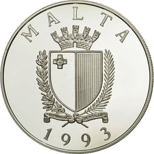 Malta, 5 Liri, 10 Ecu, 1993, MS(65-70), Silver, KM:104