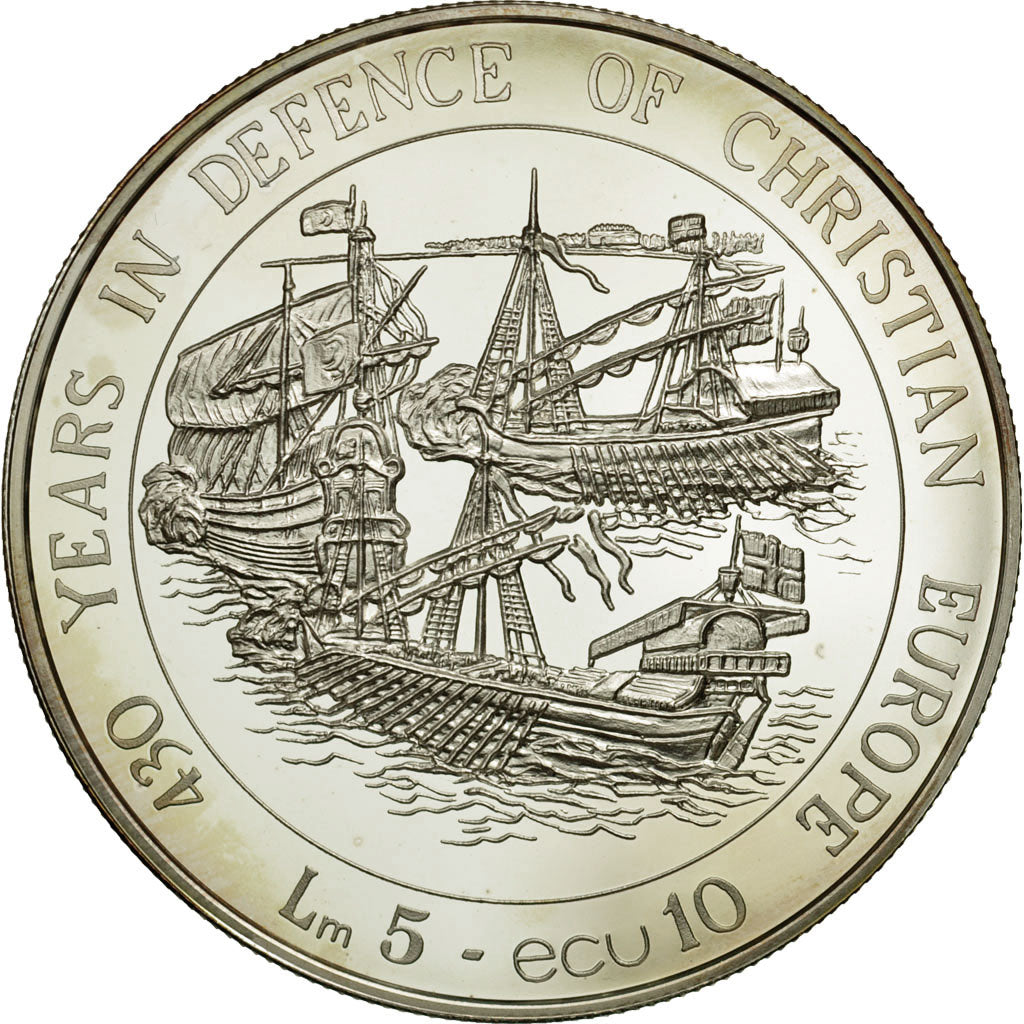 Malta, 5 Liri, 10 Ecu, 1993, MS(65-70), Silver, KM:104