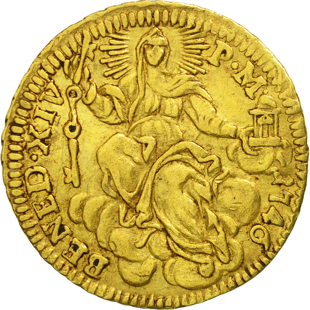 Vatican, PAPAL STATES, Benedict XIV, 1/2 Zecchino, 1746, AU(50-53), Gold