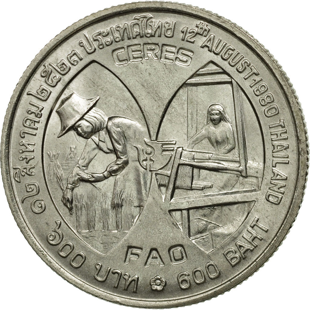 Tailandia, Rama IX, 600 Baht, 1980, EBC+, Plata, KM:138