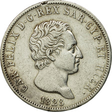 Monnaie, États italiens, SARDINIA, Carlo Felice, 5 Lire, 1828, Genoa, TTB