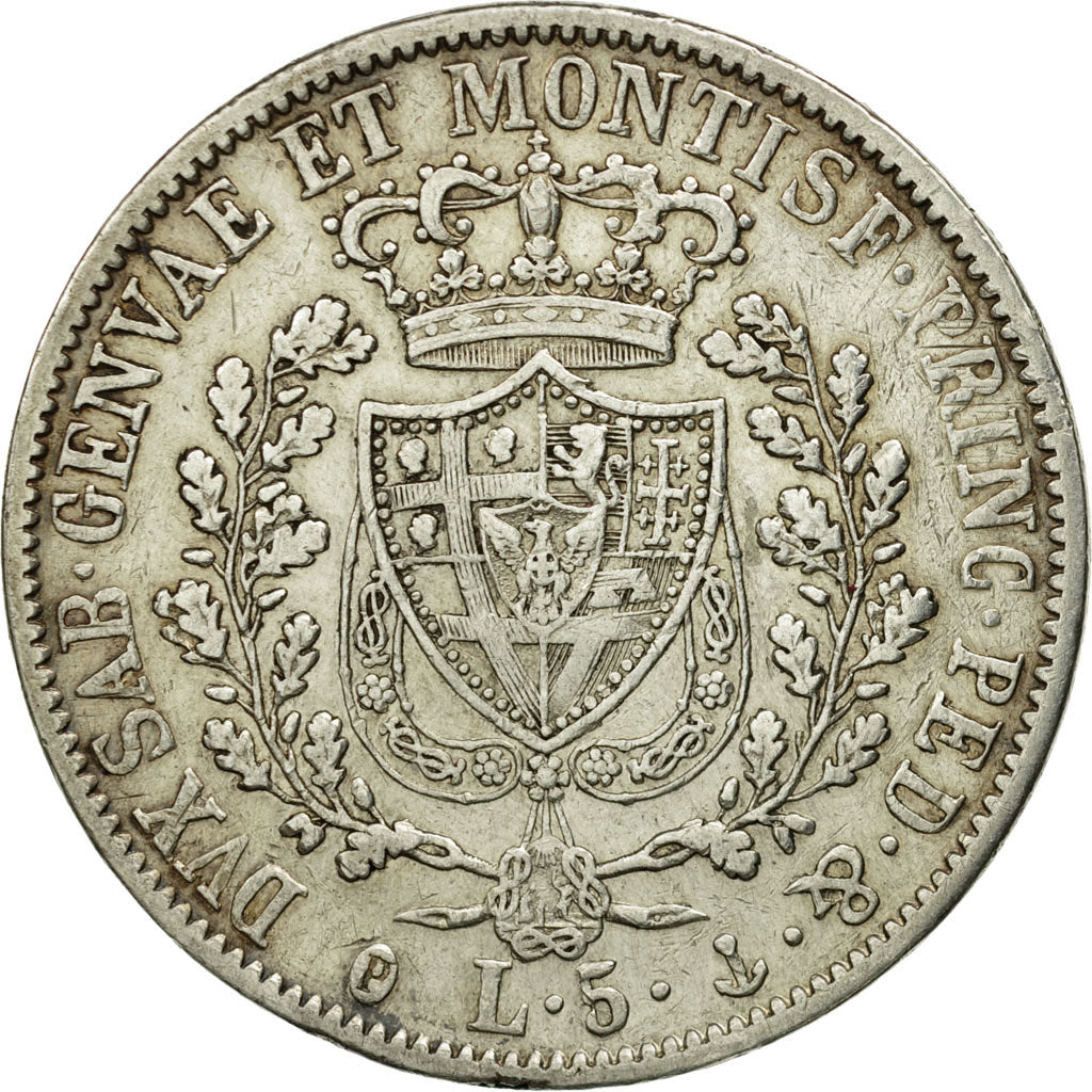 Munten, Italiaanse staten, SARDINIA, Carlo Felice, 5 Lire, 1828, Genoa, ZF