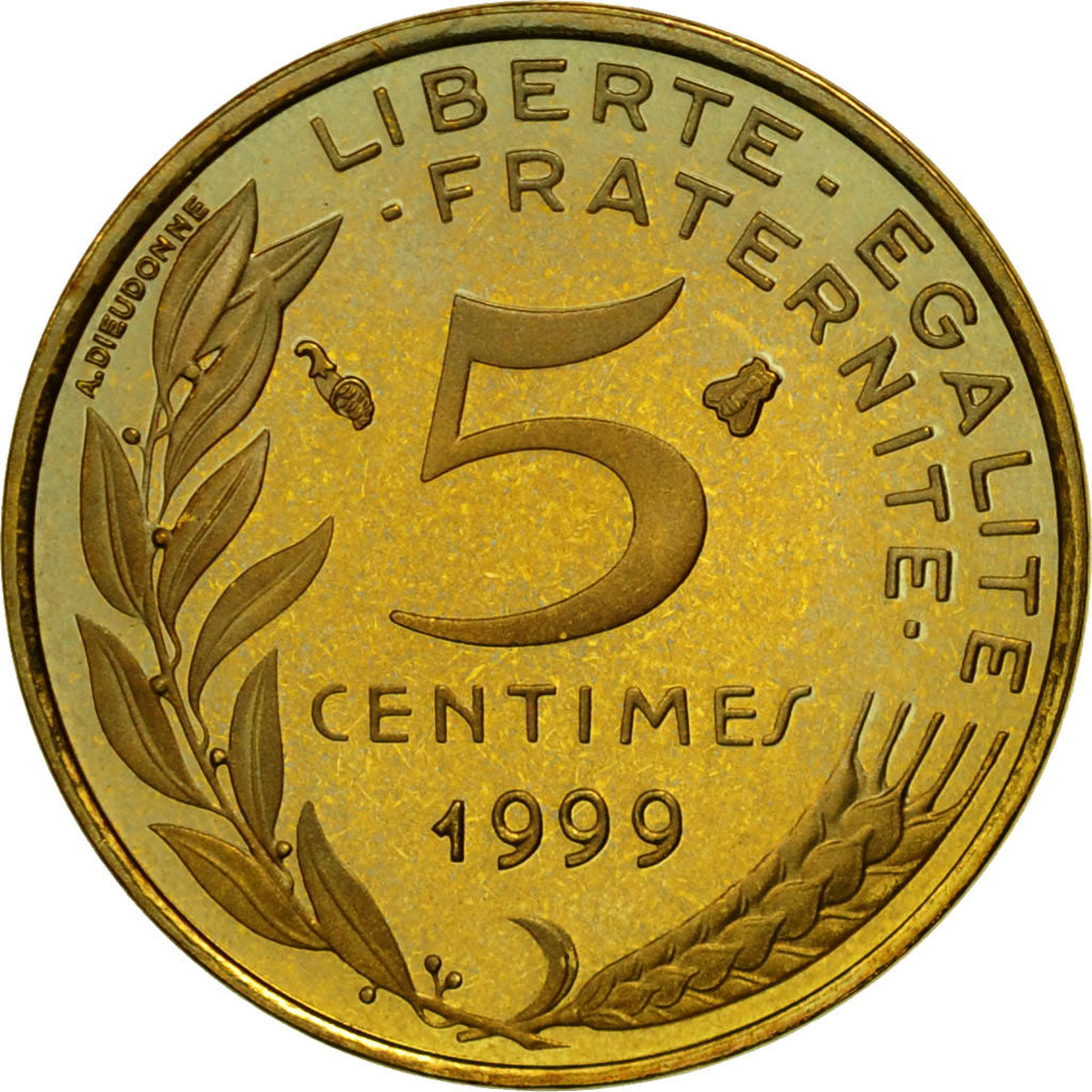 Coin, France, Marianne, 5 Centimes, 1999, Paris, MS(65-70), Aluminum-Bronze