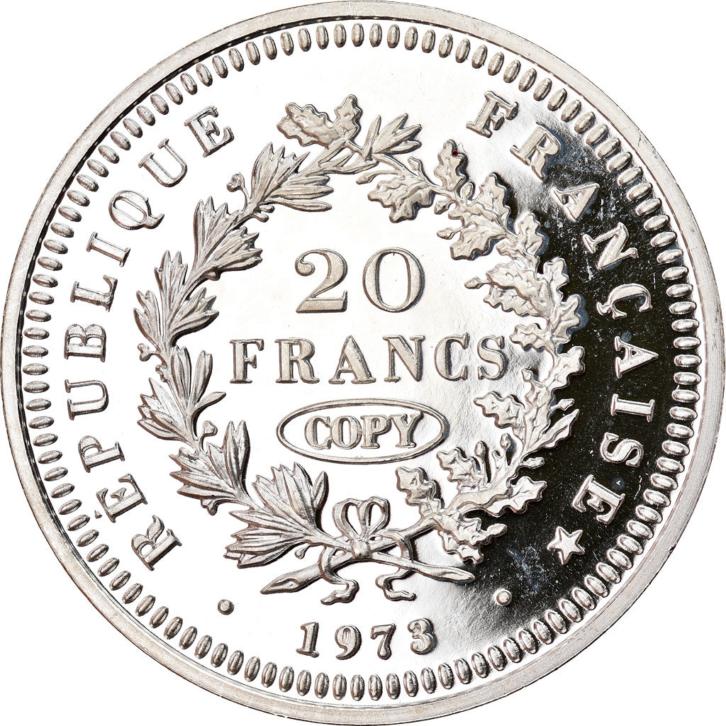 France, Médaille, Reproduction de la 20 Francs Hercule 1973, FDC, Argent