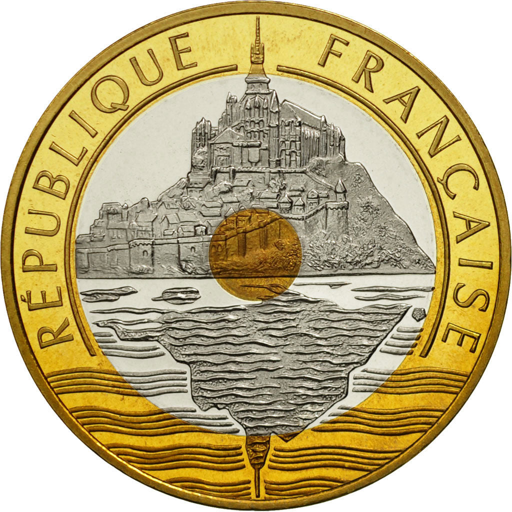France, Mont Saint Michel, 20 Francs, 2001, MS(65-70), Tri-Metallic, KM:1008.2