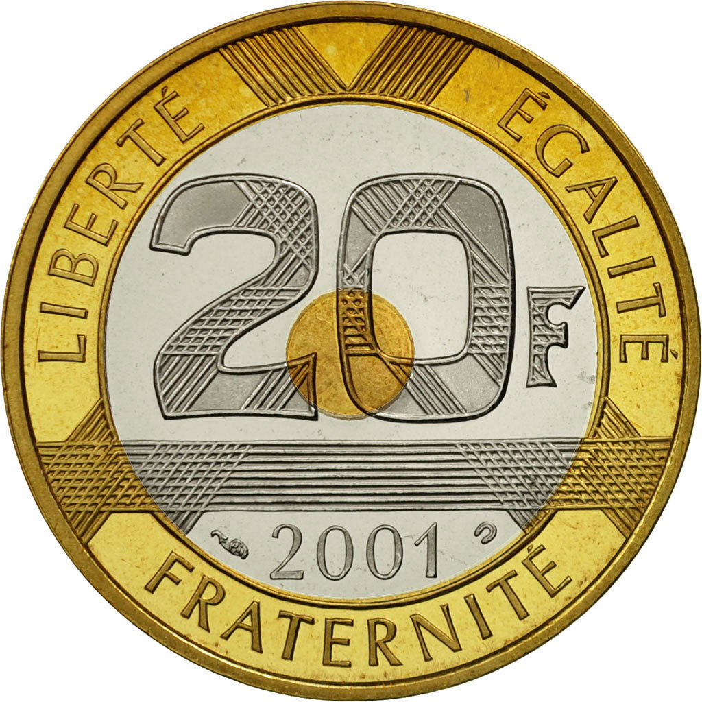 France, Mont Saint Michel, 20 Francs, 2001, MS(65-70), Tri-Metallic, KM:1008.2