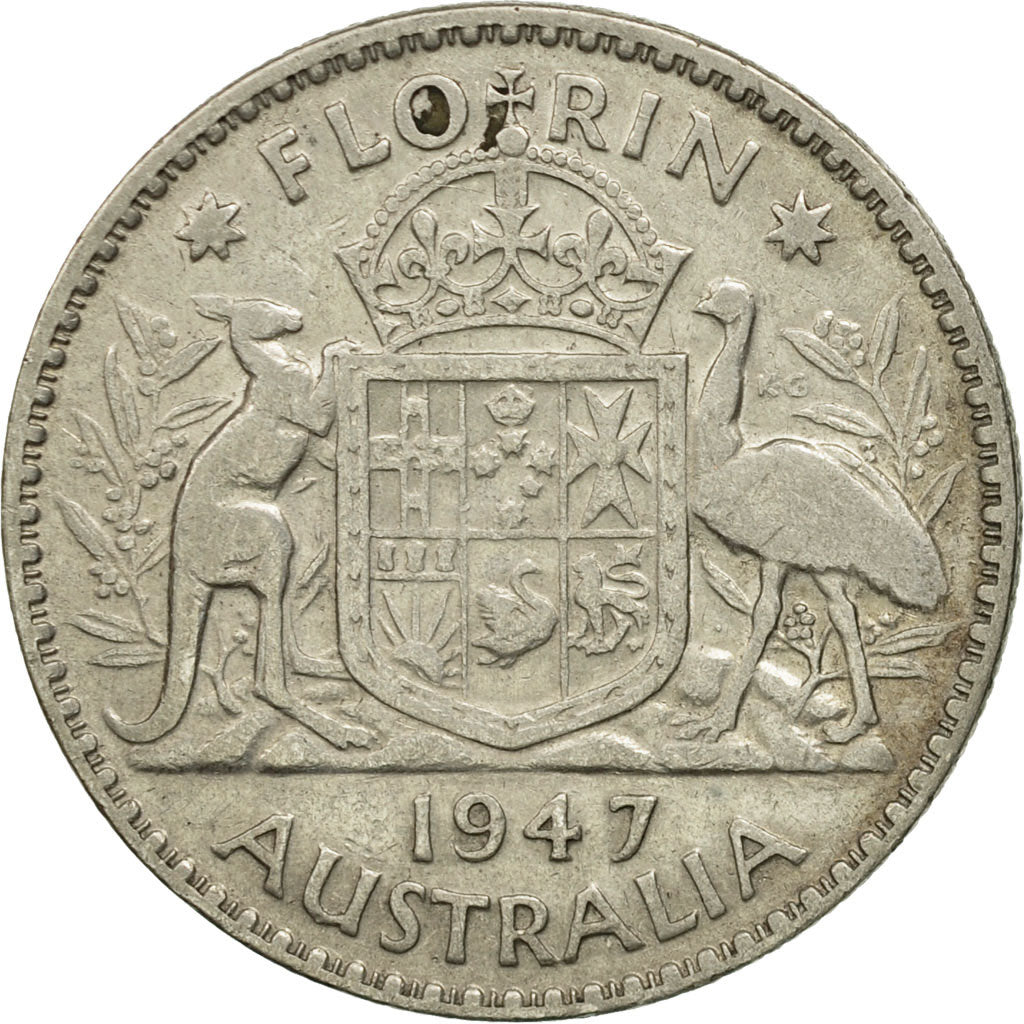 Australien, George VI, Florin, 1947, Melbourne, S+, Silber, KM:40a