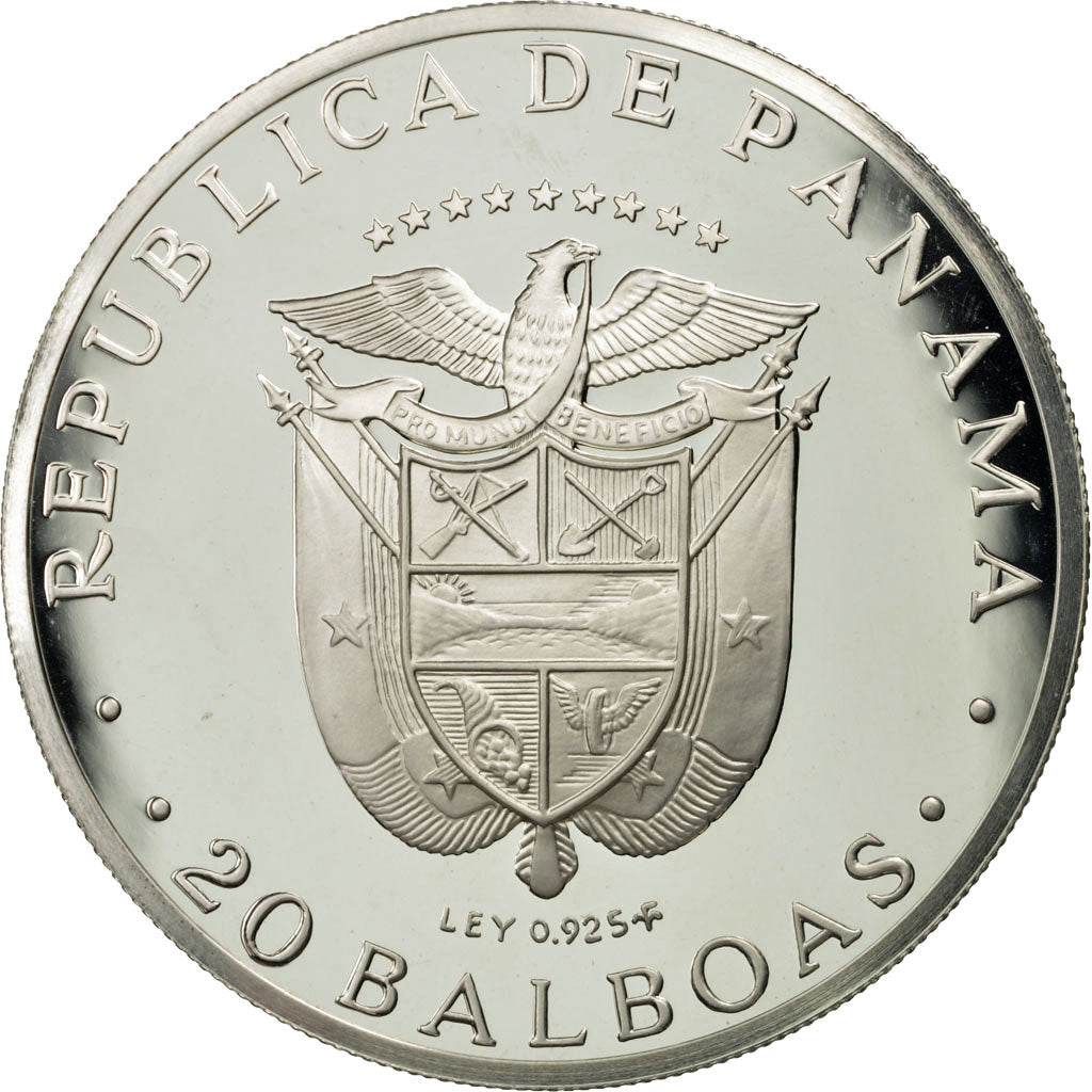 Coin, Panama, 20 Balboas, 1974, U.S. Mint, MS(65-70), Silver, KM:31