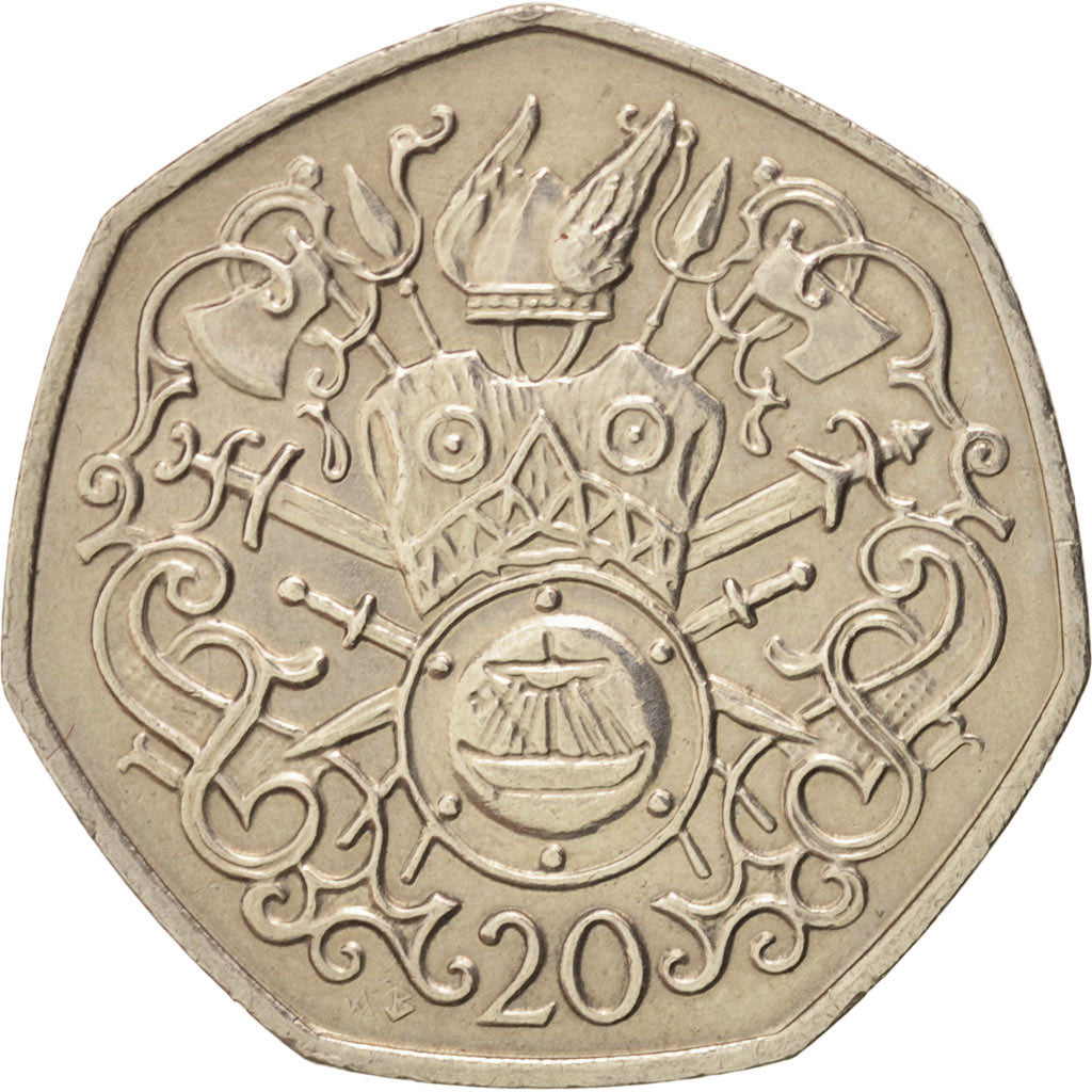 Isola di Man, Elizabeth II, 20 Pence, 1982, SPL, Rame-nichel, KM:90