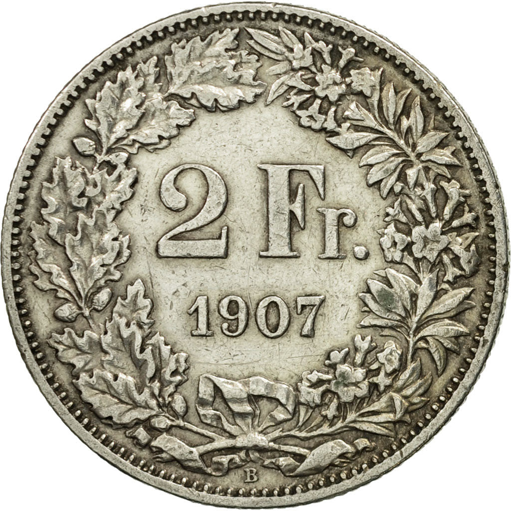 Switzerland, 2 Francs, 1907, Bern, EF(40-45), Silver, KM:21