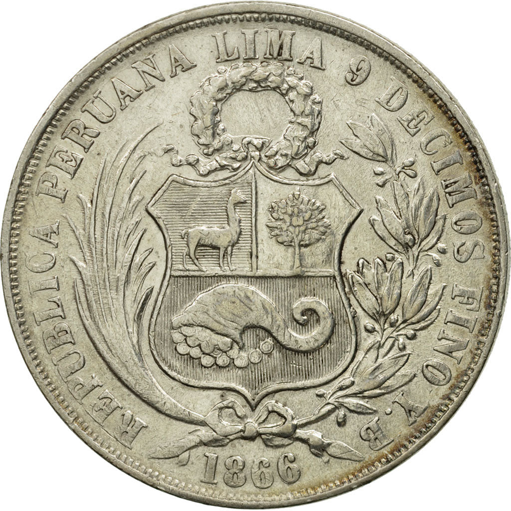 Peru, SOUTH PERU, Sol, 1866, Lima, EF(40-45), Silver, KM:196.1