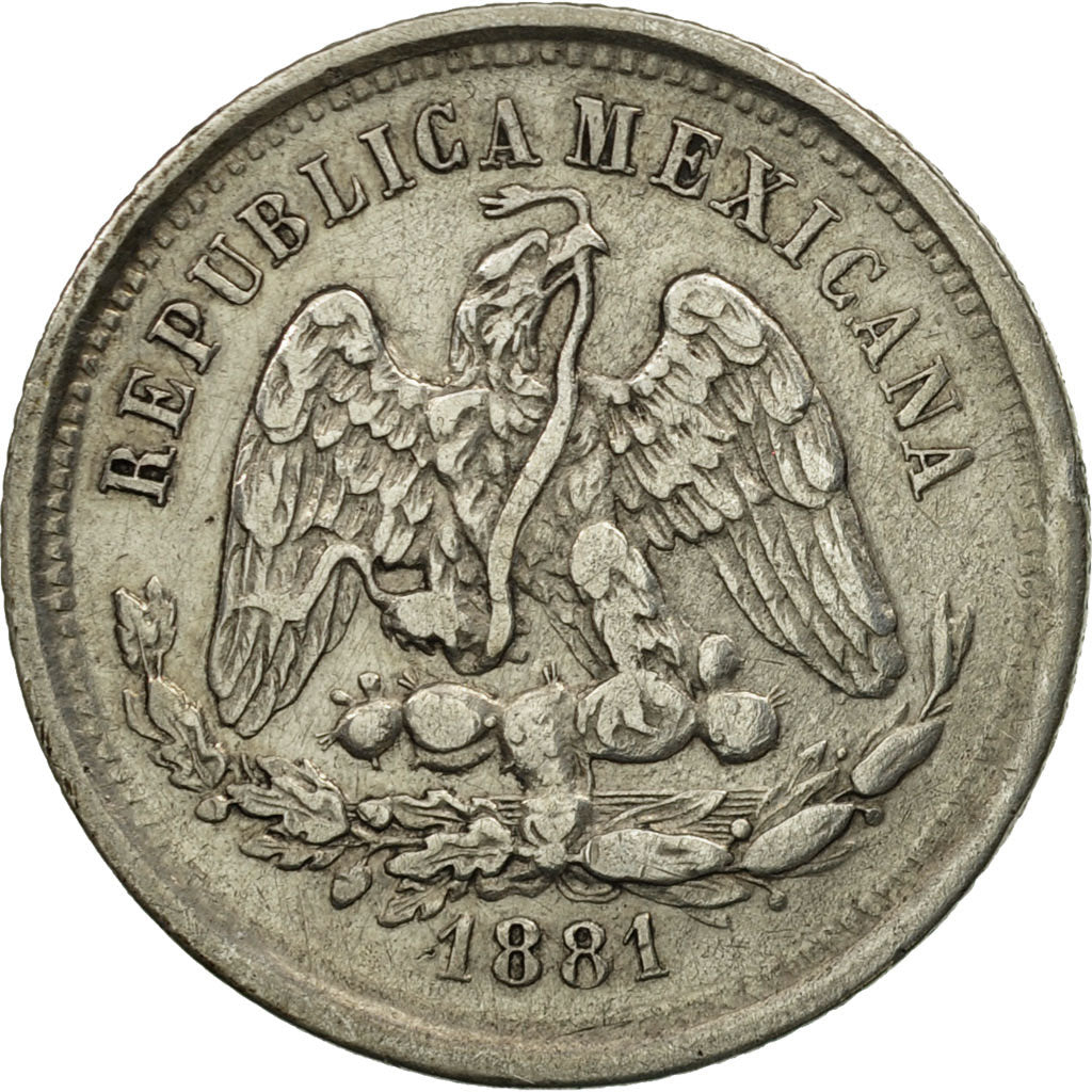 Moneda, México, 25 Centavos, 1881, Mexico City, MBC, Plata, KM:406.7