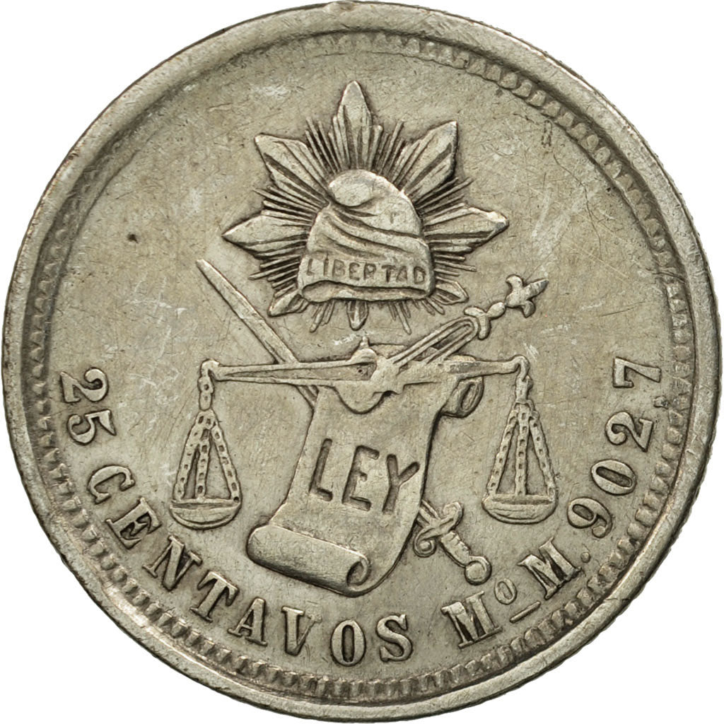 Moneda, México, 25 Centavos, 1881, Mexico City, MBC, Plata, KM:406.7