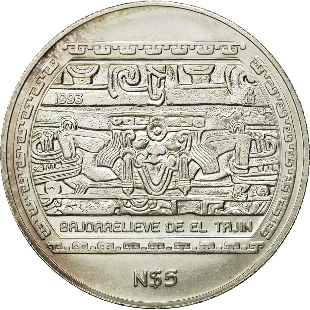 Mexico, 5 Nuevo Pesos, 1993, Mexico City, MS(60-62), Silver, KM:569