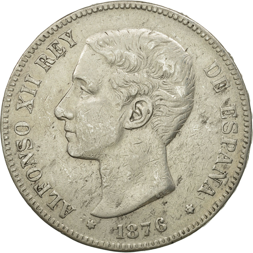 Coin, Spain, Alfonso XII, 5 Pesetas, 1876, Madrid, EF(40-45), Silver, KM:671