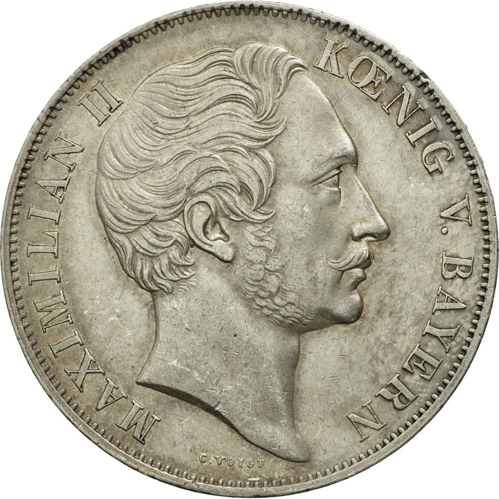 German States, BAVARIA, Maximilian II, 2 Gulden, 1855, Munich, KM 848