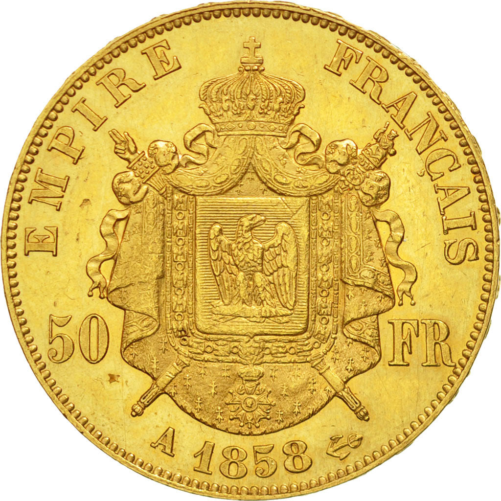 France, Napoleon III, 50 Francs, 1858, Paris, EF(40-45), Gold, KM 785.1
