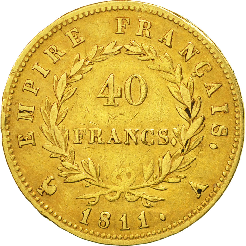 France, Napoléon I, 40 Francs, 1811, Paris, VF(30-35), Gold, KM:696.1