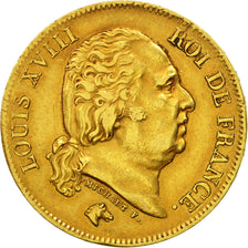 France, Louis XVIII, 40 Francs, 1818, Lille, EF(40-45), Gold, KM 713.6