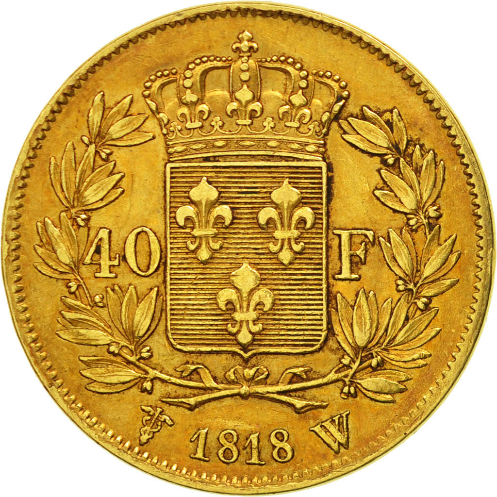 France, Louis XVIII, 40 Francs, 1818, Lille, EF(40-45), Gold, KM 713.6