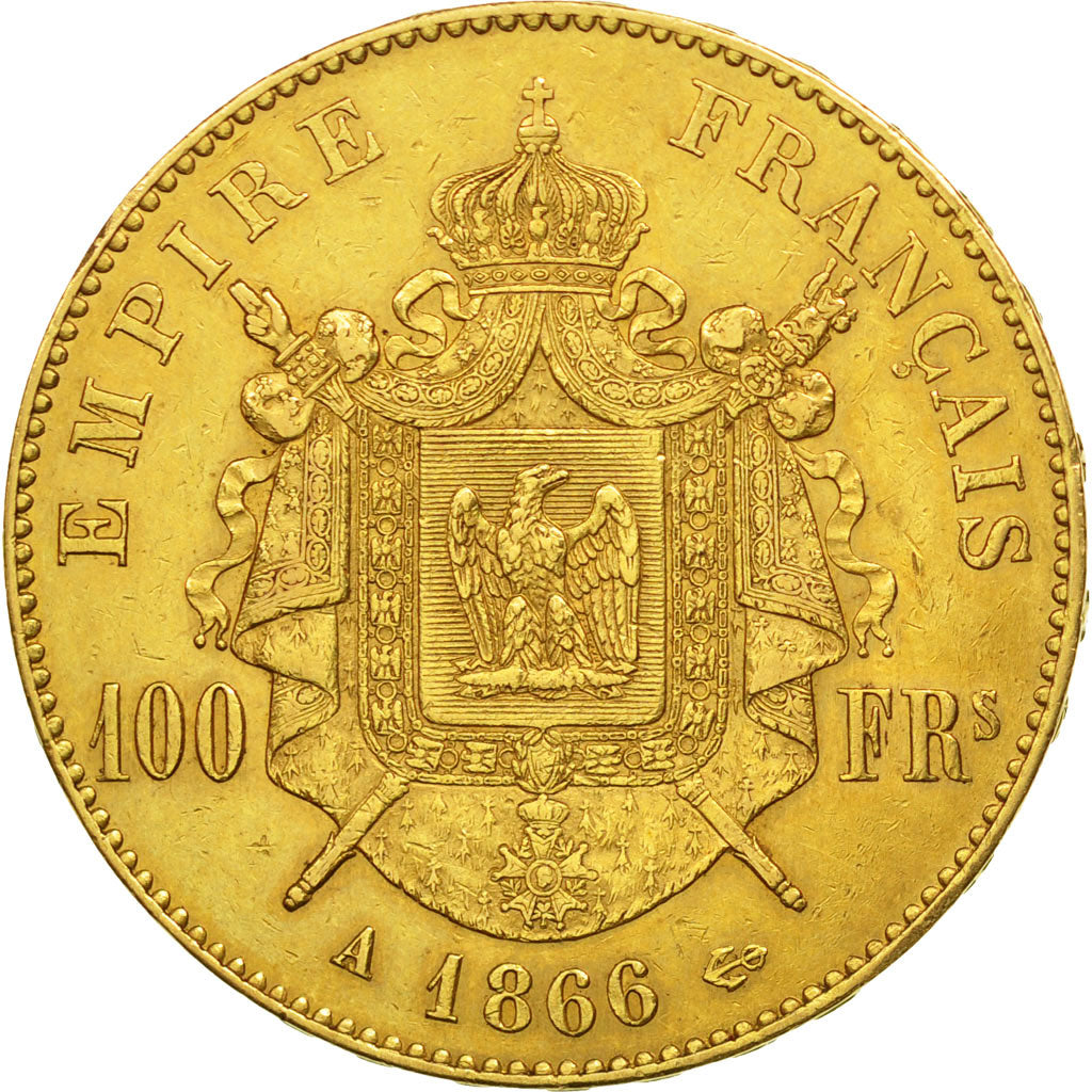 Moneda, Francia, Napoleon III, Napoléon III, 100 Francs, 1866, Paris, MBC, Oro