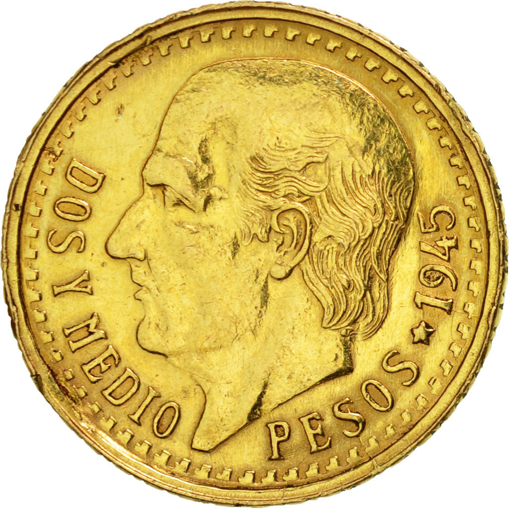 Coin, Mexico, 2-1/2 Pesos, 1945, Mexico City, EF(40-45), Gold, KM:463