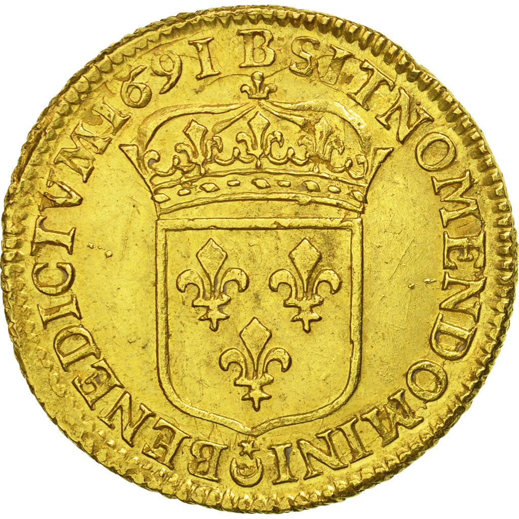 Coin, France, Louis XIV, Louis d'or à l'écu, Louis d'Or, 1691, Rouen