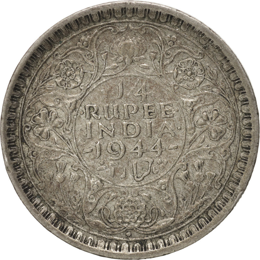 Moneta, INDIA - BRITANNICA, George VI, 1/4 Rupee, 1944, Bombay, BB, Argento