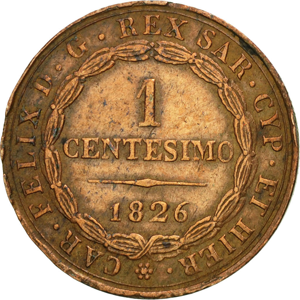 ITALIAN STATES, SARDINIA, Carlo Felice, Centesimo, 1826, Torino, KM 125.1
