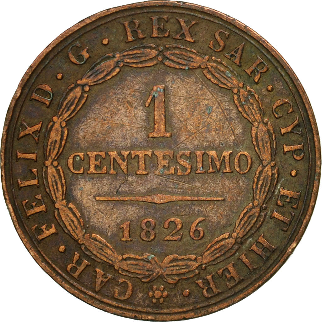 ITALIAN STATES, SARDINIA, Carlo Felice, Centesimo, 1826, Genoa, KM 125.2