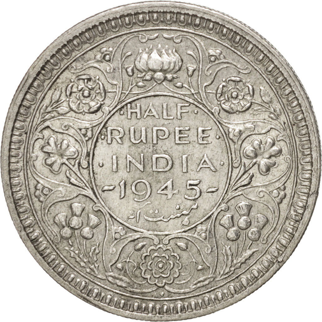 Münze, INDIA-BRITISH, George VI, 1/2 Rupee, 1945, Bombay, VZ+, Silber, KM:552