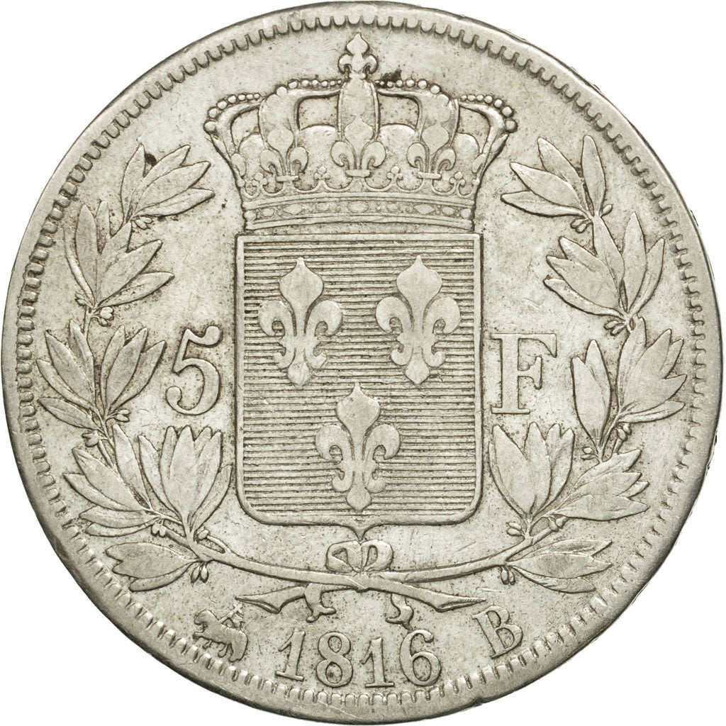 France, Louis XVIII, 5 Francs, 1816, Rouen, VF(30-35), Silver, KM 711.2