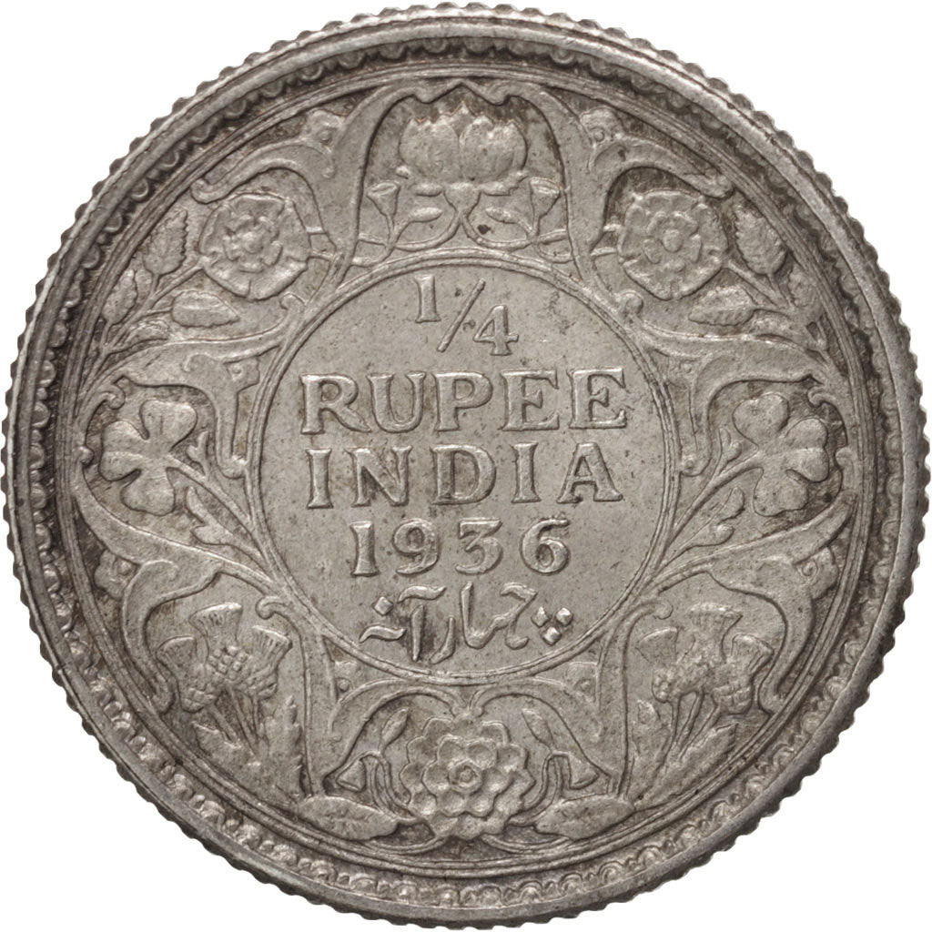 INDIA-BRITISH, George V, 1/4 Rupee, 1936, Calcutta, Silver, KM:518